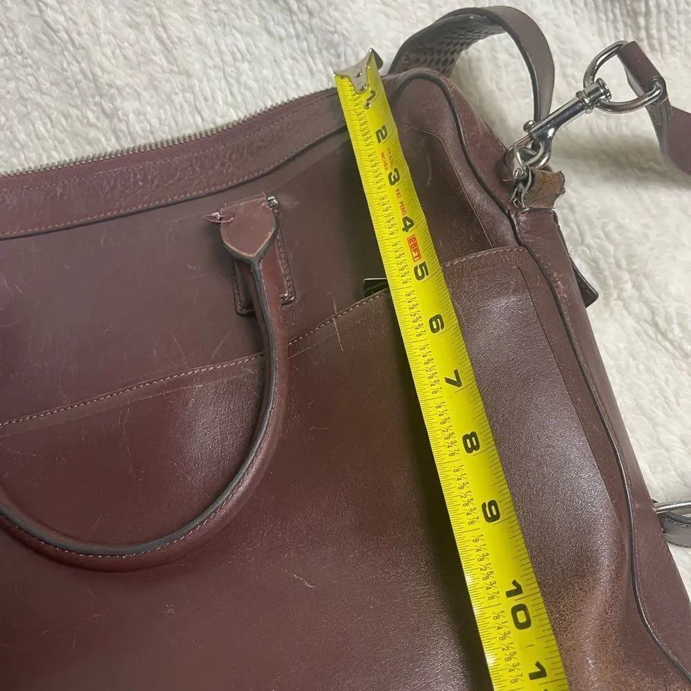 Cole Haan leather deep Brown Hamilton laptop bag with silver tone hardwares